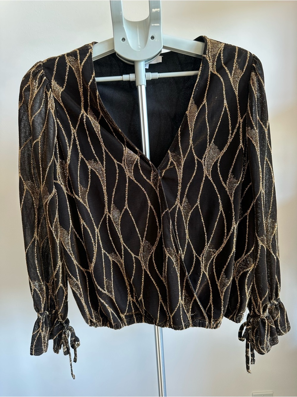 cleo Black Blouse with Gold Wave Pattern